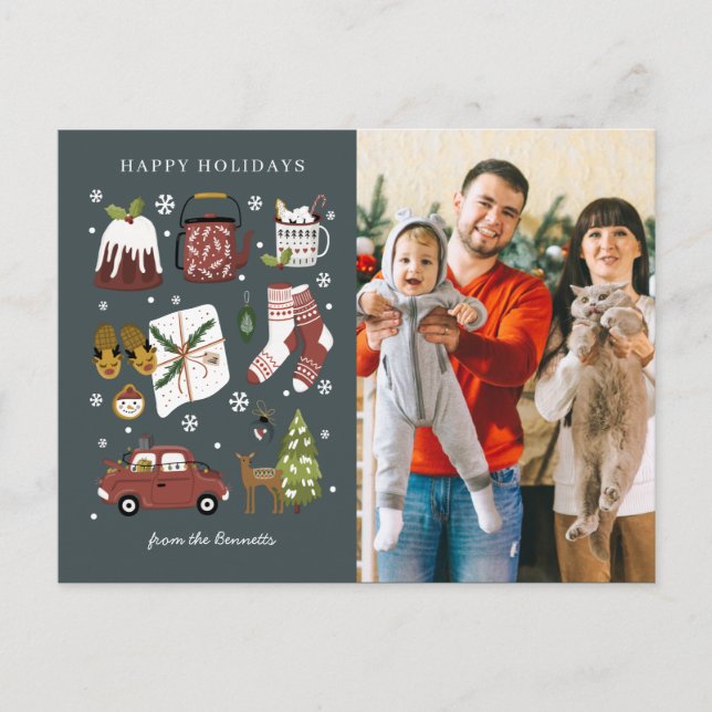 Cheerful Holiday Hygge | Christmas Photo Collage Postcard (Front)