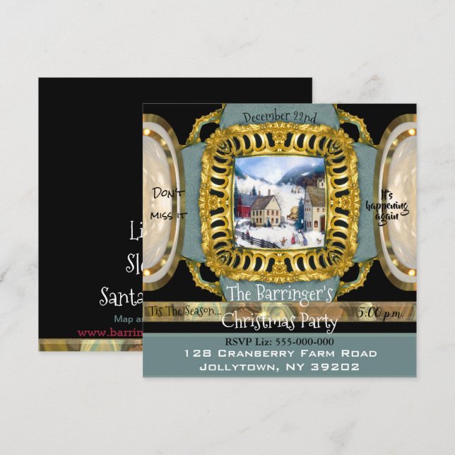 Cheerful Holiday Snow Scene  Christmas Party Invitation (Front/Back)