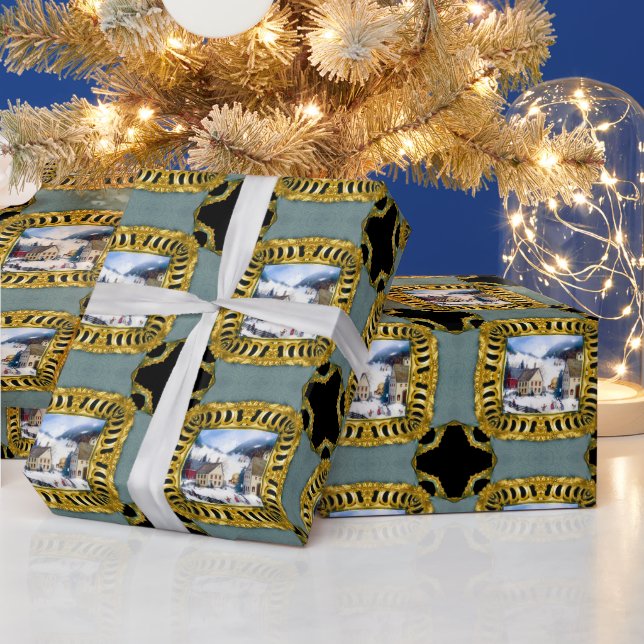 Cheerful Holiday Snow Scene Christmas Wrapping Paper (Holidays)