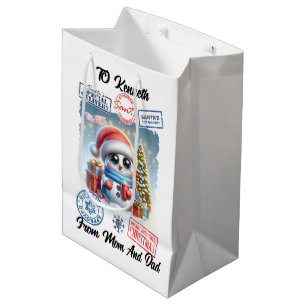 Cheerful Holiday Snowman Santa Sack Medium Gift Bag