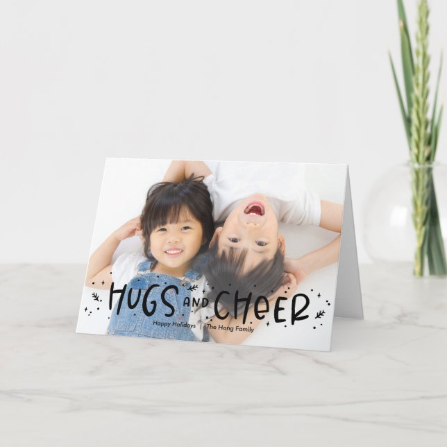 Cheerful Hug Editable Colour Holiday Photo Card (Front)