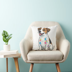 Cheerful Jack Russell Splatter Fun Cushion