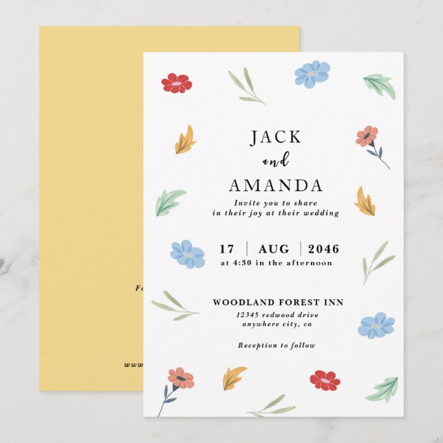 Cheerful Joyful Colourful Floral Wedding invitatio Invitation (Front/Back)