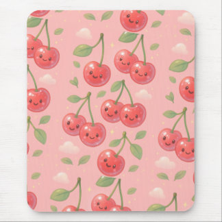 Cheerful Kawaii Cherry Pattern Illustration Mouse Mat