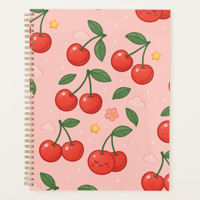 Cheerful Kawaii Cherry Pattern Illustration Planner (Front)