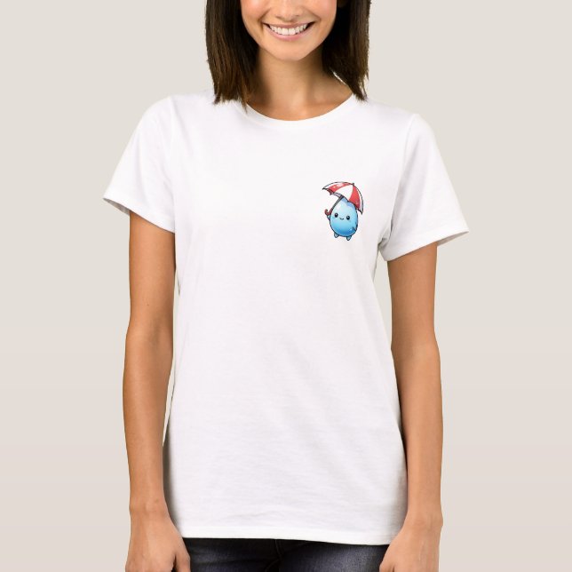 Cheerful Kawaii Water Droplet Character with Red T-Shirt (Front)
