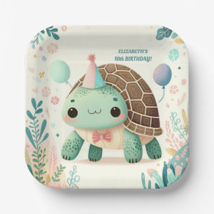 Cheerful Kids Cute Tortoise Birthday Party Paper Plate