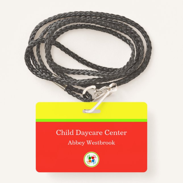 Cheerful Kids Daycare Logo Template Name Badges ID Badge (Front with Lanyard)