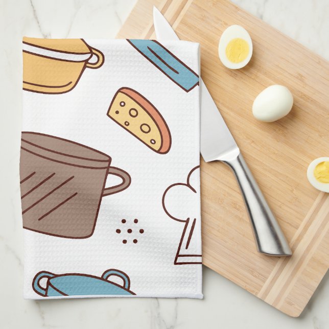 Cheerful Kitchen Doodle Pattern Towel (Quarter Fold)