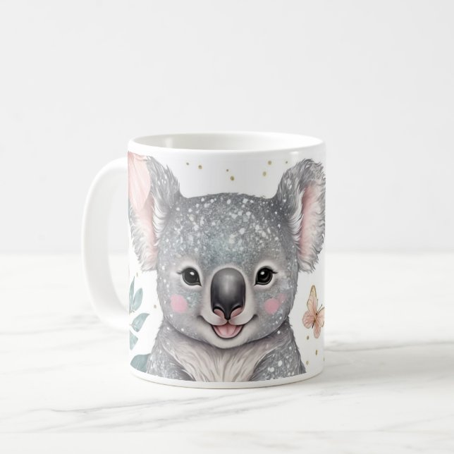 Cheerful Koala and Floral Charm Coffee Mug (Front Left)