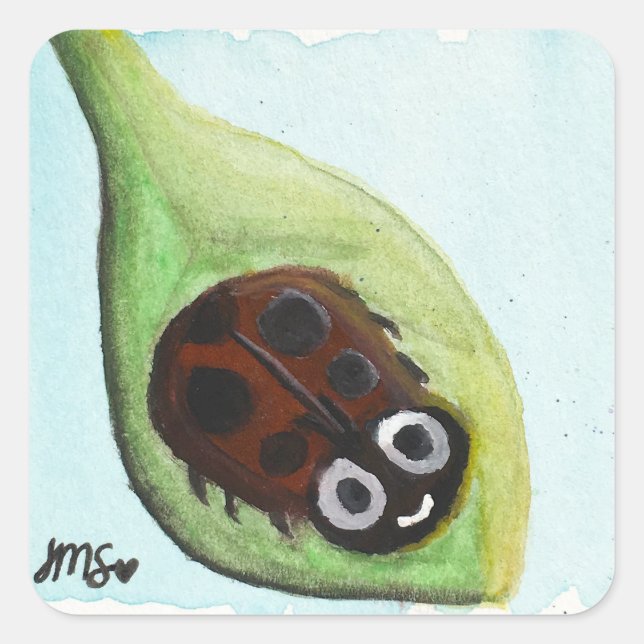 Cheerful Ladybug Square Sticker (Front)