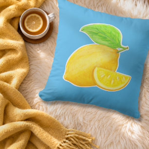Cheerful Lemon Yellow and Blue Citrus Cushion