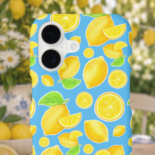 Cheerful Lemon Yellow and Blue Citrus Pattern