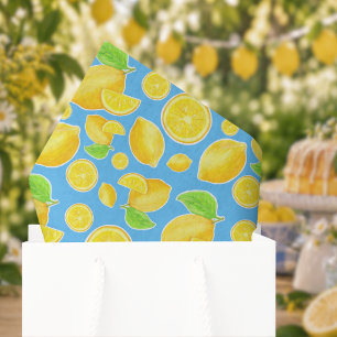 Cheerful Lemon Yellow and Blue Citrus Pattern Tissue Paper