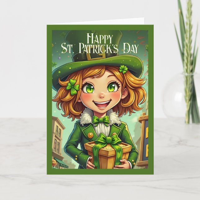 Cheerful Leprechaun - St. Patrick's Day Lucky Char Card (Front)