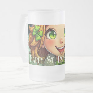 Cheerful Leprechaun - St. Patrick's Day Lucky Char Frosted Glass Beer Mug