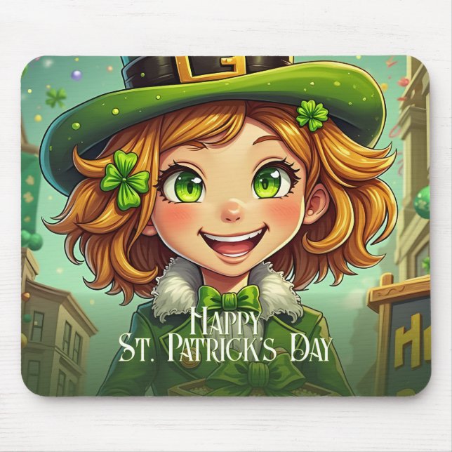 Cheerful Leprechaun - St. Patrick's Day Lucky Char Mouse Mat (Front)