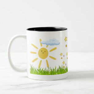 cheerful little dinosaur Two-Tone coffee mug
