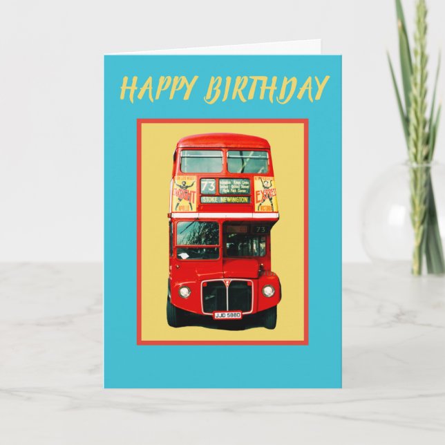 Cheerful London Bus Birthday Card (Front)
