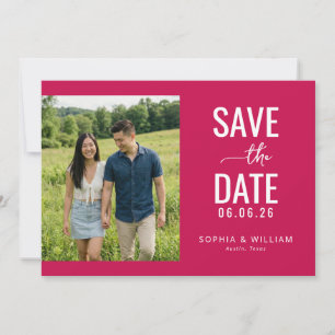 Cheerful Magenta Minimalist Photo Save The Date