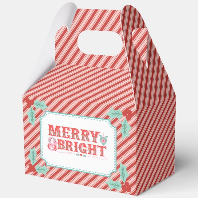 Cheerful Merry & Bright | Retro Pink and Red  Favour Box (Front)