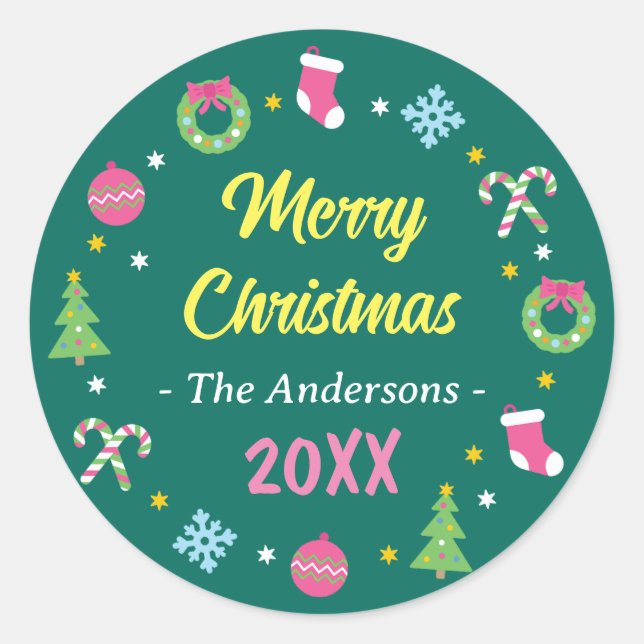 Cheerful merry Christmas Classic Round Sticker (Front)