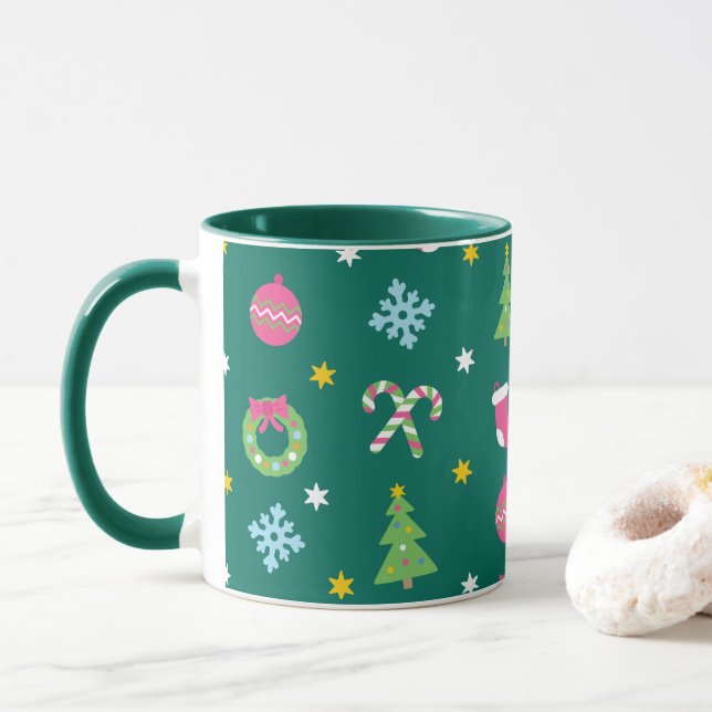 Cheerful merry Christmas pattern Mug (With Donut)