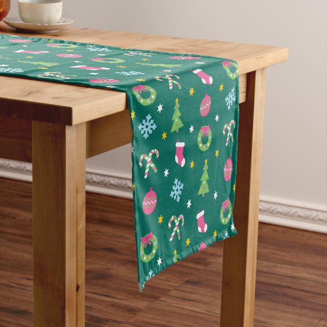 Cheerful merry Christmas pattern Short Table Runner (In Situ)