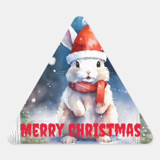 Cheerful Merry Christmas Rabbit Triangle Sticker -