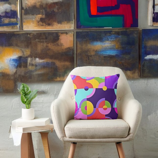 Cheerful Modern Circles in Pink Blue and Green Cushion (Creator Uploaded)