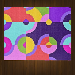 Cheerful Modern Circles in Pink Blue and Green Jigsaw Puzzle