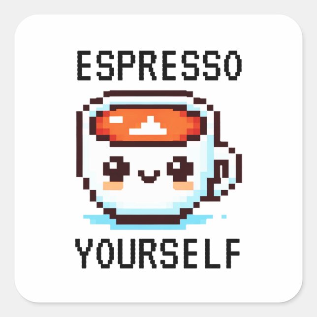 Cheerful Morning Brew - Pixel Coffee Cup Square Sticker (Front)