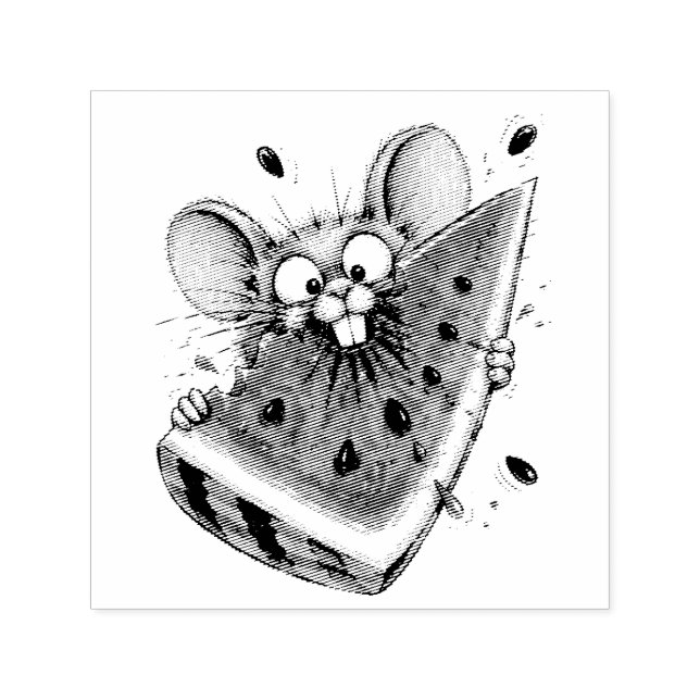 Cheerful mouse eats watermelon self-inking stamp (Design)