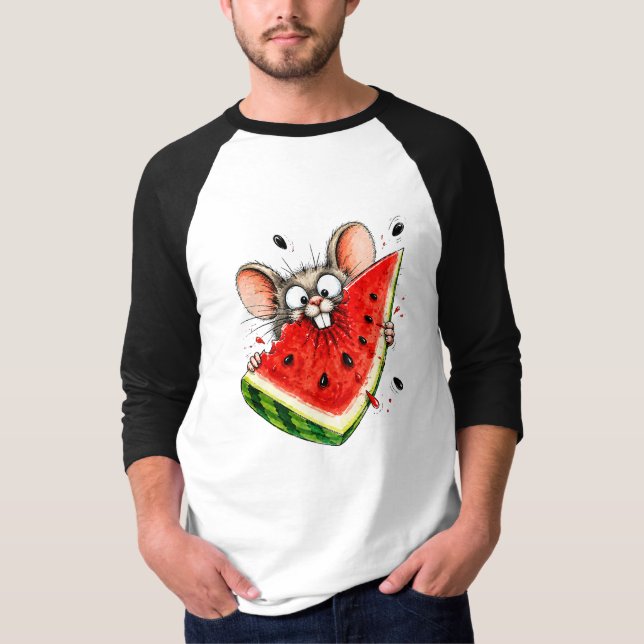 Cheerful mouse eats watermelon T-Shirt (Front)