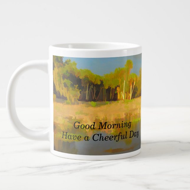 Cheerful Mug with Swamp Scenic Digitally Painted (Left)