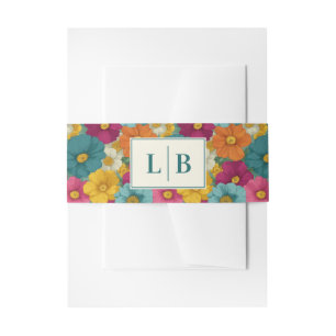 Cheerful Multicolor Floral Initials Invitation Belly Band