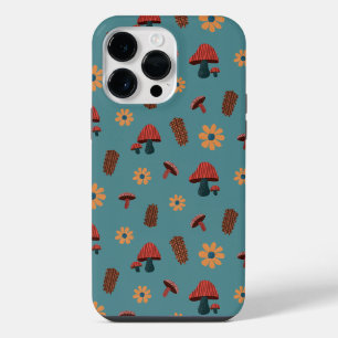 Cheerful Mushroom Nature Lover Pattern (Blue Teal) iPhone 14 Pro Max Case