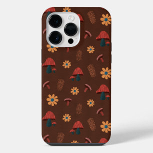 Cheerful Mushroom Nature Lover Pattern (Brown) iPhone 14 Pro Max Case