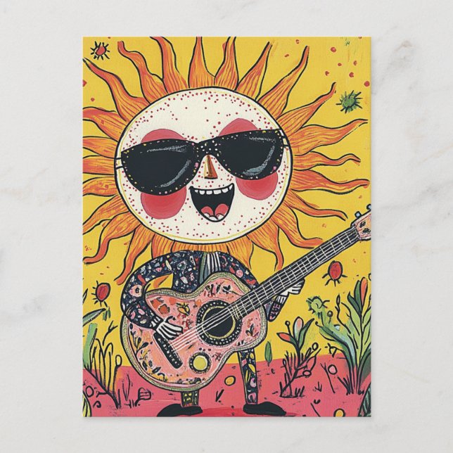 Cheerful Musical Sunshine Playing Guitar Postcard (Front)