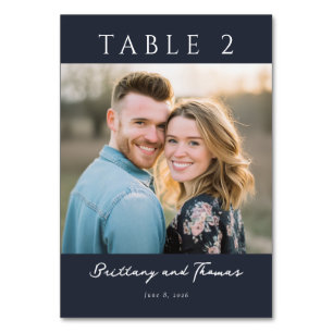 Cheerful Navy Modern Photo Table Number