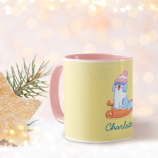 Cheerful Old English Sheepdog Name Yellow Mug (Creator Uploaded)