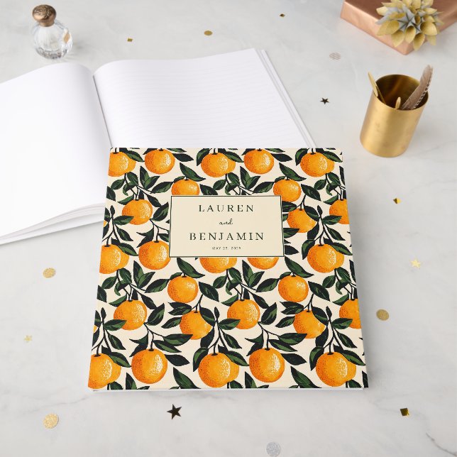 Cheerful Orange Digital Illustration Guest Book (Front Open)