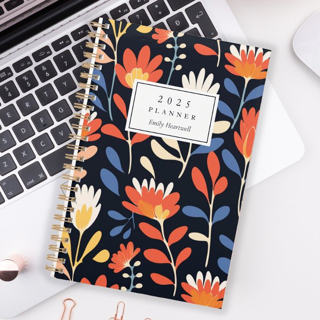 Cheerful Orange Floral Pattern Personalised 2027 Planner (Creator Uploaded)