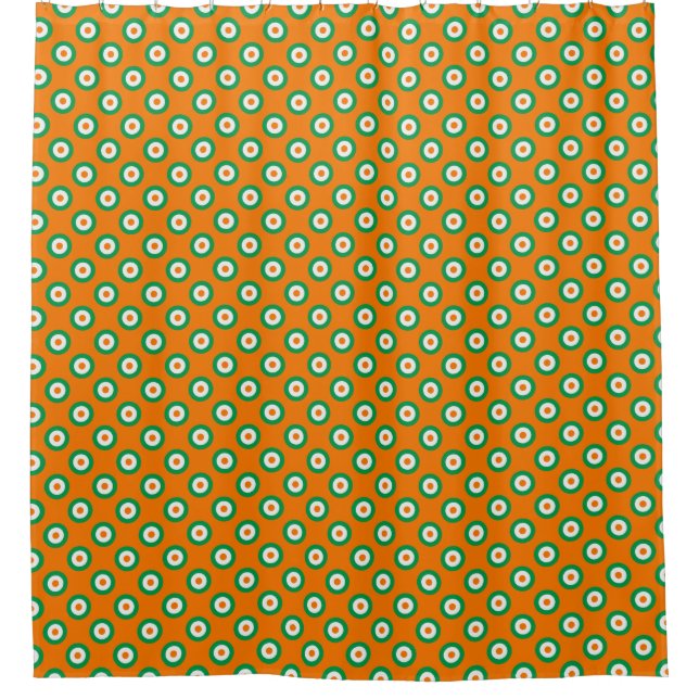 Cheerful Orange/Green/White Dots on Orange Shower Curtain (Front)