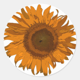 Cheerful Orange Pop Art Sunflower Classic Round Sticker