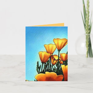 Cheerful Orange Poppy Flowers THANK YOU Card