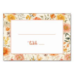 Cheerful Orange Vintage Floral Border Table Number