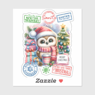 Cheerful Owl Christmas Sticker