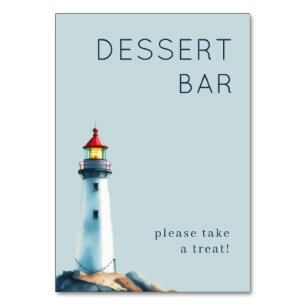 Cheerful Pale Blue Watercolor Lighthouse Table Number