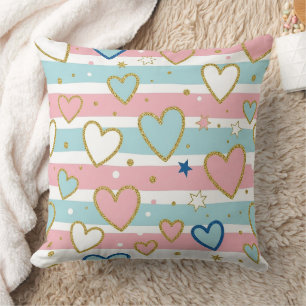 Cheerful Pastel Hearts with Metallic Gold Details Cushion